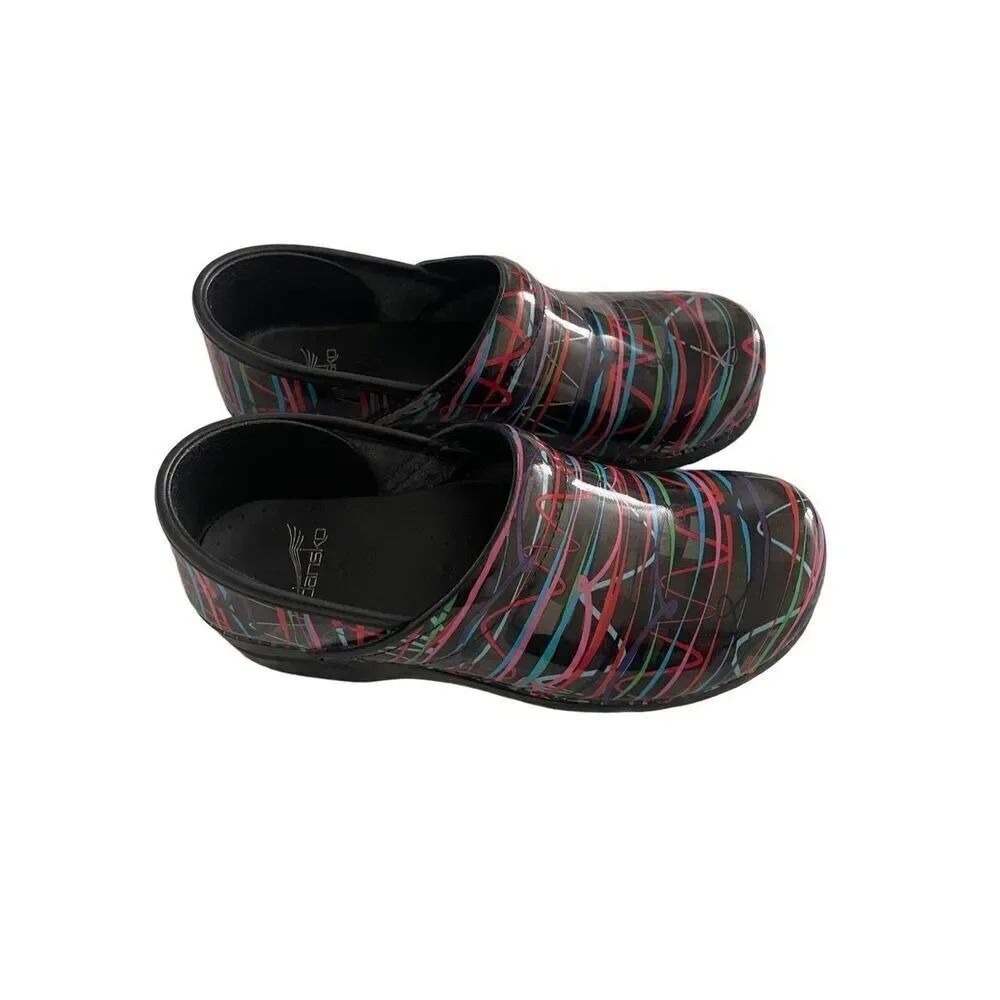 Dansko Womens Multicolor Scribble Professional Streamers Patent Clog Size 40